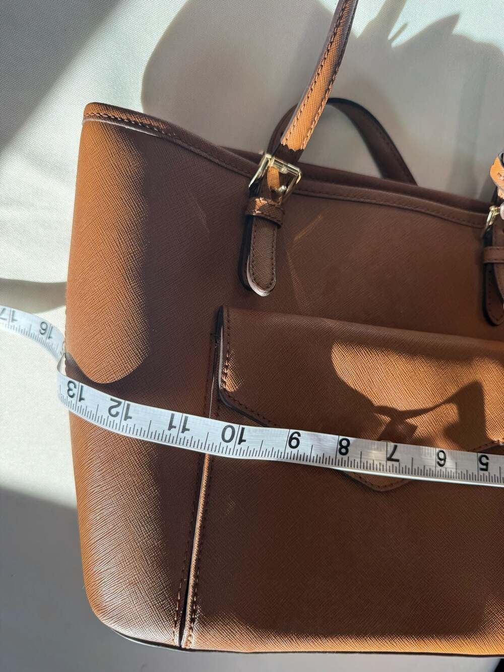Michael Kors Jet Set Brown Saffiano Leather Tote Shoulder Bag Classic - Picture 13 of 14